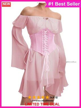 Two Piece Corset Dress Off Shoulder Bell Sleeve Lace Up Mini Party